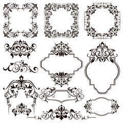 Ornamental design lace borders and corners Vector set art deco floral ornaments elements