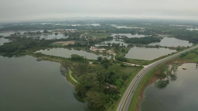 Aerial view of abandoned tin mine lakes in Kampar, Perak, Malaysia