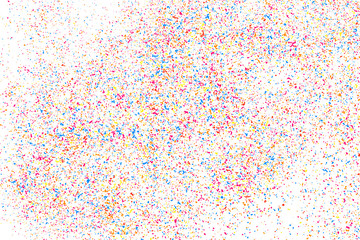 Abstract Explosion Of Confetti. Colorful Grainy Texture Isolated On White Background. Colored Stains And Blots. Vector Overlay Elements. Digitally Generated Image. Illustration, Eps 10.