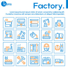 Factory color line icon set. Labor and engineering concept