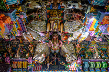Fototapeta na wymiar Trincomalee, Sri Lanka - February 2020: Interior of the Kali Kovil Hindu temple on February 16, 2020 in Trincomalee, Sri Lanka.