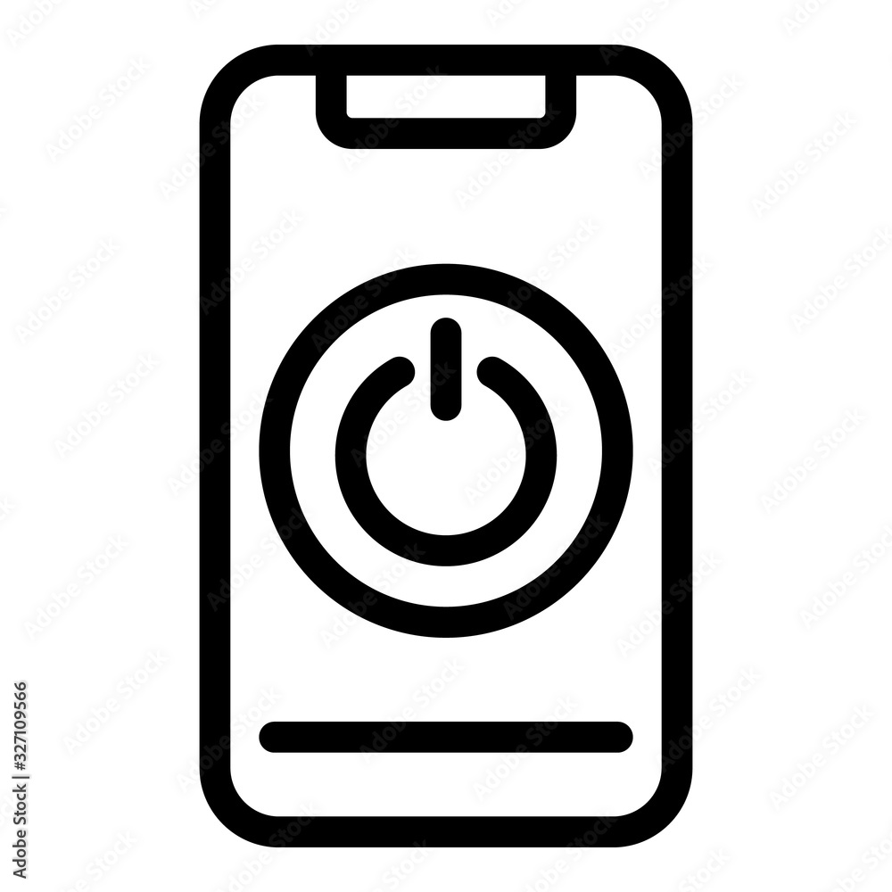 Poster smartphone and power button icon. outline smartphone and power button vector icon for web design iso
