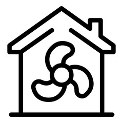 House and fan icon. Outline house and fan vector icon for web design isolated on white background