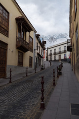 Typical colonial style houses on medieval street of old town la Orotava, Tenerife, Canary Islands. Spain.
