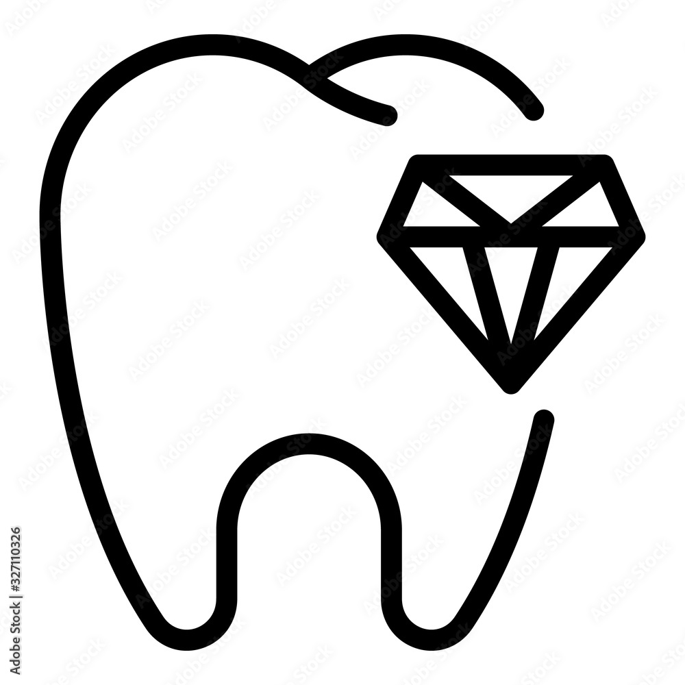 Wall mural Tooth and diamond icon. Outline tooth and diamond vector icon for web design isolated on white background - Wall murals