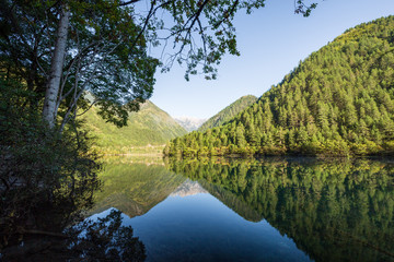 Travel in China. Early morning at jiuzhaigou scenic spot, sichuan province, China.