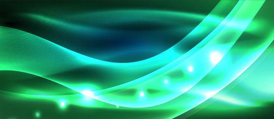 Abstract background. Shiny design neon waves with light effects, techno trendy design. Vector Illustration For Wallpaper, Banner, Background, Card, Book Illustration, landing page