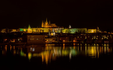 Prague, Czech Republic. Amazing landscape at the castle at night. Its historic center was included in the Unesco World Heritage