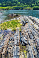 Fototapeta na wymiar Rock formations at the Galloway Rapids Bridge near Port Edward, British Columbia, Canada