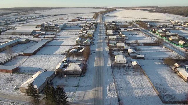 Volga region. Bashkir village of Karabashevo in winter. Rural life.