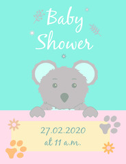 Baby cards for Baby shower. Koala. Postcard or party templates in blue and pink with charming animals.