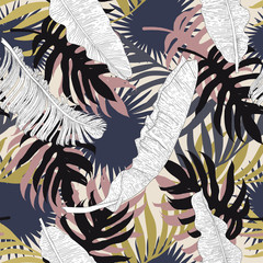 Different tropical plants seamless pattern