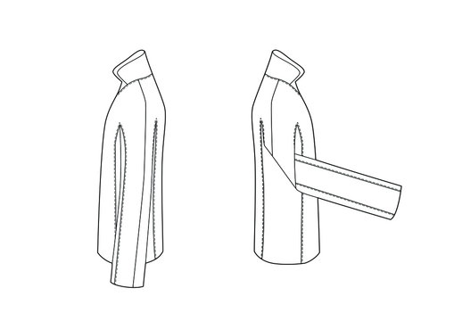 JACKET with Contrasting Sides, Flat Technical Drawing, side view. Mockup template, for fashion designer. Vector