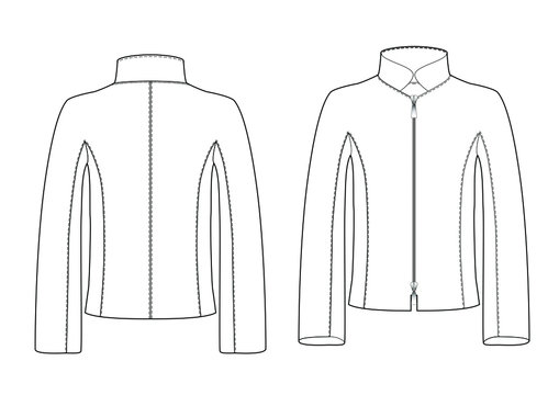 JACKET with Contrasting Sides, Flat Technical Drawing, front and back. Mockup template, for fashion designer. Vector