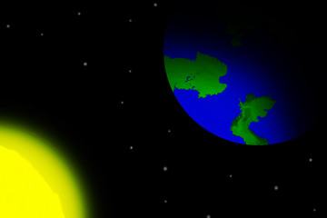Erde, Sonne und die Sterne von Weltall zu sehen.