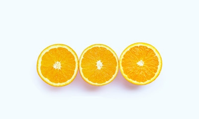 High vitamin C, Juicy and sweet. Fresh orange fruit on white