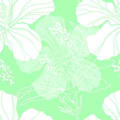 Vector seamless black and white floral pattern from leaf. Natural summer background