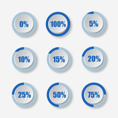 Set of circle percentage diagrams 3D modern sign. Vector illustration