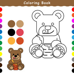a cute bear is eating honey, a coloring book