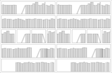 2D black and white CAD drawing of the bookshelf from the front elevation view.