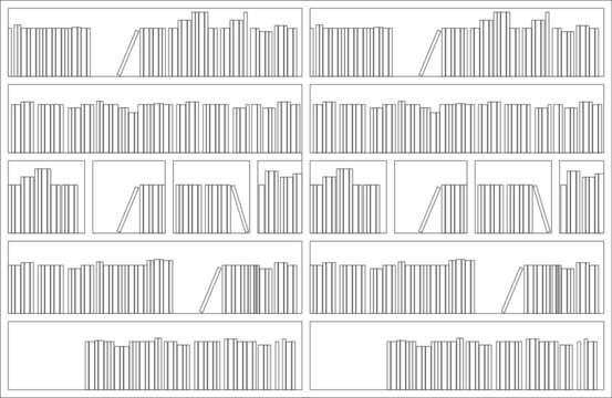 2D black and white CAD drawing of the bookshelf from the front elevation view.