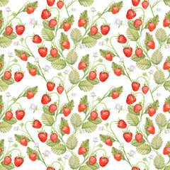 Seamless texture Summer strawberries, juicy berries on a white background.