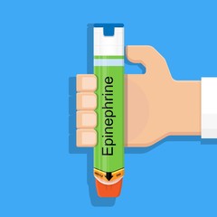 Epinephrine injector anaphylactic reaction food drugs insect bite allergen emergency treatment medication © Pepermpron
