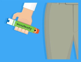 Epinephrine injector anaphylactic reaction food drugs insect bite allergen emergency treatment medication © Pepermpron