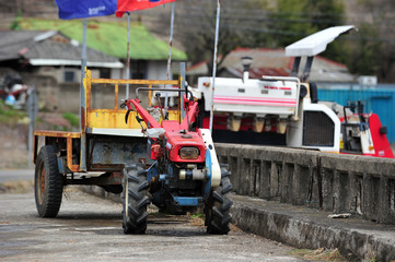 Cultivator parked in the Korean countryside.