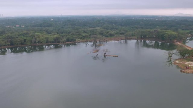 Aerial view of abandoned tin mine lakes in Kampar, Perak, Malaysia