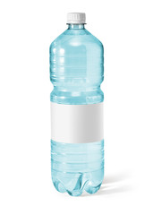 Naklejka premium Water bottle with blank label. Isolated on white