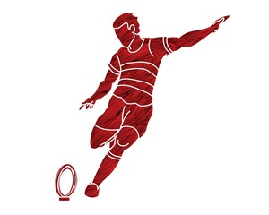 Rugby player action cartoon sport graphic vector.
