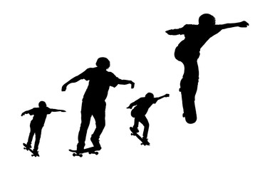 silhouette black set of men skateboard on white background
