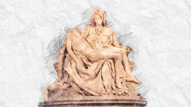 4K Michelangelo Pieta Marble Statue Handdraw Art