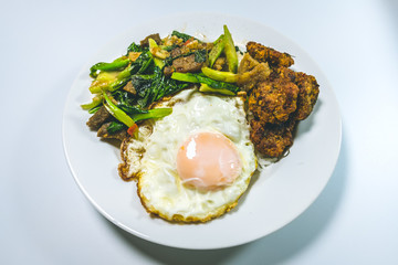 Fast food thailand Kale with Pork and Fried Egg