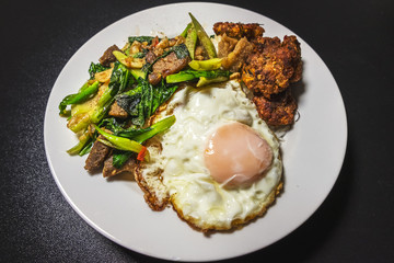 Fast food thailand Kale with Pork and Fried Egg