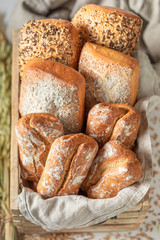 Top view of crunchy rolls in wooden box