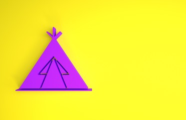 Purple Traditional indian teepee or wigwam icon isolated on yellow background. Indian tent. Minimalism concept. 3d illustration 3D render © Vadim