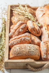 Mix of crunchy buns and baguettes for tasty breakfast