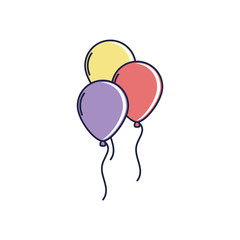 happy birthday, balloons decoration festive celebration party line and fill style