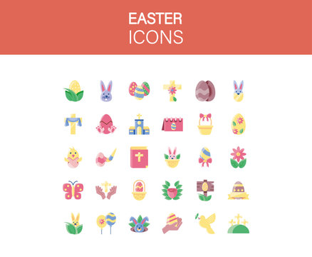 happy easter icons set over white background