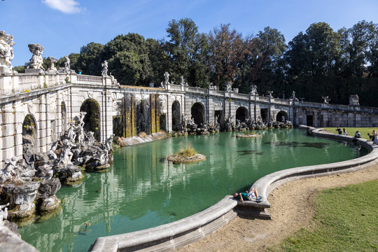 The Royal Palace and gardens of Caserta, built in 18th century, former baroque residence of Bourbon kings in Campania. The palace was designated a UNESCO World Heritage Site.