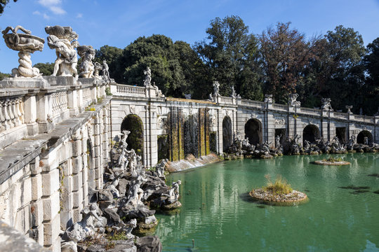The Royal Palace and gardens of Caserta, built in 18th century, former baroque residence of Bourbon kings in Campania. The palace was designated a UNESCO World Heritage Site.