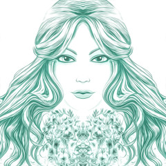 White background with woman face