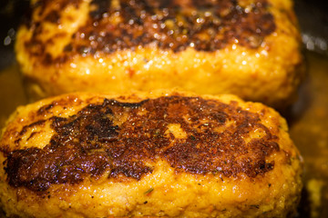 Fried meat cutlet rosy cutlet, soft focus
