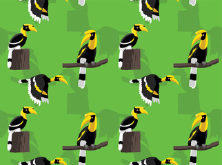 Great Hornbill Flying Cartoon Vector Seamless Background Wallpaper-01 © bullet_chained
