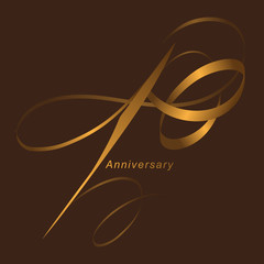 Handwriting celebrating, anniversary of number 10, 10th year anniversary, Luxury duo tone gold brown for invitation card, backdrop, label or stationary