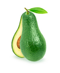 ripe sliced avocado on a white background