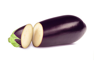 Fresh eggplant on a white background without shadows