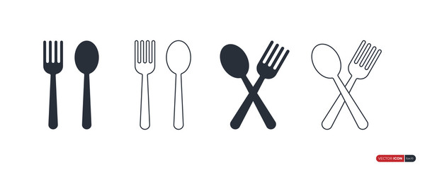 Spoon and Fork Icons Set isolated on White Background. Flat Vector Icon Design Template Element.